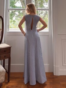 BiaLiraa Gaun Kasual Motif Garis Biru Tua, Cocok untuk Liburan Musim Semi/Panas, Gaun Musim Panas Elegan untuk Wanita - MultiWarna - View 2