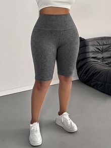 SHEIN PETITE CURVE 大碼緊身褲 - 深灰色 - 查看 1