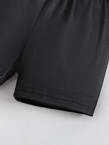 SHEIN 2件組新生兒短袖套裝，連身衣與短褲組合，可愛圖案，柔軟舒適，優雅黑色，夏季休閒穿著，可愛風格，工作、派對與旅行必備 - 黑與白 - 查看 6
