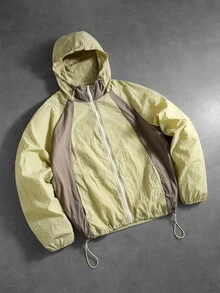 ROMWE MEN Men's Patchwork Lightweight Loose Fit Hooded Jacket, Sun Protection - Green - View 1