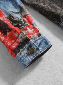 ROMWE MEN Men's All-Over Print Casual Versatile Everyday Denim Jacket - Multicolor - View 6