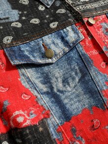 ROMWE MEN Men's All-Over Print Casual Versatile Everyday Denim Jacket - Multicolor - View 3