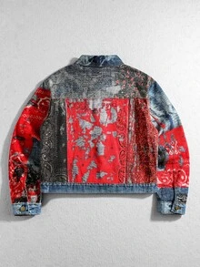 ROMWE MEN Men's All-Over Print Casual Versatile Everyday Denim Jacket - Multicolor - View 2