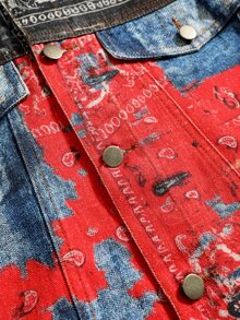 ROMWE MEN Men's All-Over Print Casual Versatile Everyday Denim Jacket - Multicolor - View 5