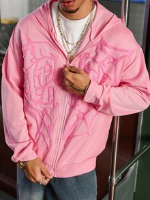 Manfinity EMRG Manfinity Streetrush Men Dark Street Style INS High Street Zip-Up Hoodie. Street Style, Y2k, Fall - Pink - View 5