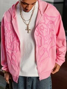 Manfinity EMRG Manfinity Streetrush Men Dark Street Style INS High Street Zip-Up Hoodie. Street Style, Y2k, Fall - Pink - View 1