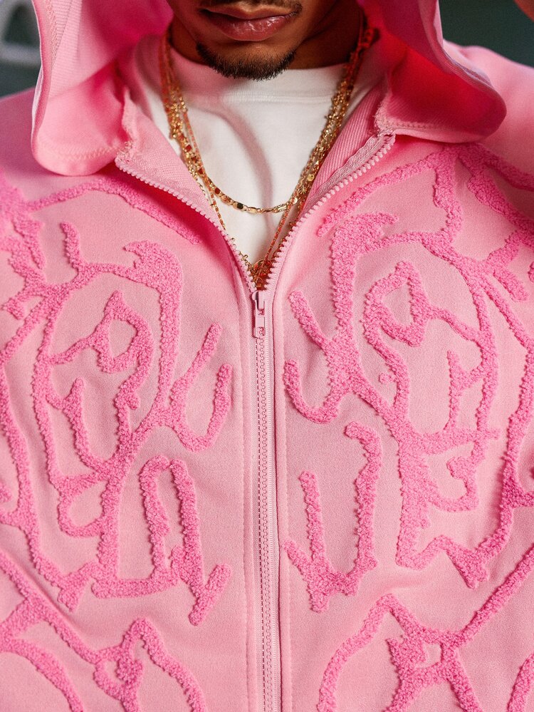 Manfinity EMRG Manfinity Streetrush Men Dark Street Style INS High Street Zip-Up Hoodie. Street Style, Y2k, Fall - Pink - View 2