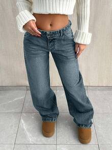 EURMUSE LOW WAIST BAGGY LOOSE STRAIGHT LEG JEAN - Blue - View 5