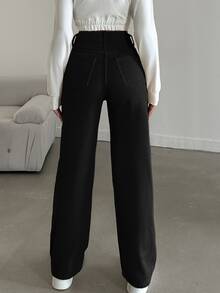 EURMUSE Casual Solid Straight Leg Jeans - Black - View 2
