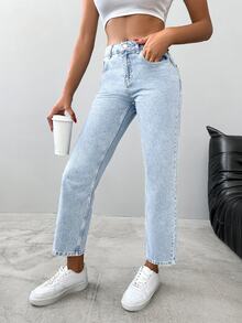 EURMUSE Casual Washed Straight-Leg Cropped Jeans - Light Wash - View 4