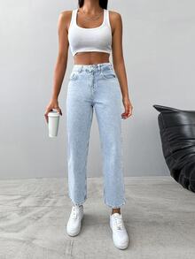 EURMUSE Casual Washed Straight-Leg Cropped Jeans - Light Wash - View 3