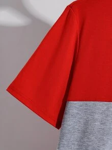 SHEIN 2件組青少年男童休閒拼色字母印花圓領短袖T恤與短褲套裝，適合通勤、上學、日常休閒穿著、運動，春夏季 - 彩色 - 查看 3