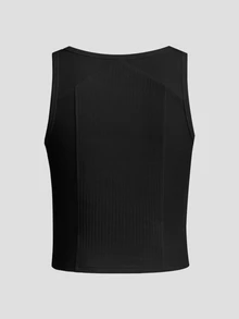 FeverCity Men's Solid Color Patchwork Chain Design Slim Fit Tank Top - Black - View 6