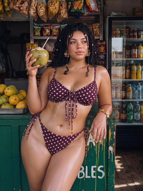 Swim Mod 2-teiliger sexy Bikini-Badeanzug für Damen in Große Größen mit zufälligem Muster, Spaghettiträgern, weiß, für Strand und Sommerurlaub