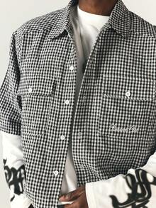 SUMWON Gingham Check Cropped Short Sleeve Shirt With Dual Chest Pockets And Script Logo Embroidery Summer Style - Black and White - View 1