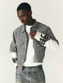 SUMWON Gingham Check Cropped Short Sleeve Shirt With Dual Chest Pockets And Script Logo Embroidery Summer Style - Black and White - View 5