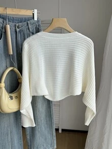 SHEIN 少女休閒學院風百搭純色開襟衫 開學季大學風 白色 秋季 畢業季 - 白色 - 查看 2