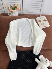 SHEIN 少女休閒學院風百搭純色開襟衫 開學季大學風 白色 秋季 畢業季 - 白色 - 查看 6