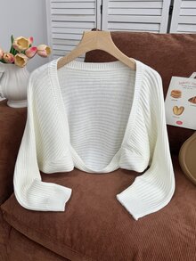 SHEIN 少女休閒學院風百搭純色開襟衫 開學季大學風 白色 秋季 畢業季 - 白色 - 查看 3