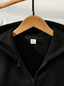 SHEIN Sparklyn 女童純色時尚蝴蝶結夾克，長袖，抓絨，秋季衣物，秋冬款，袖口蝴蝶結裝飾，青春活力風格 - 黑色 - 查看 3