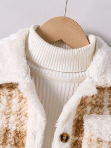 SHEIN 小男孩格紋長袖單排扣休閒大衣 秋季 - 卡其色 - 查看 7