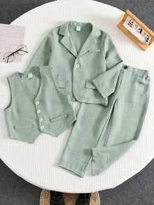 SHEIN 極簡剪影高級深皇家藍格紋西裝兩件套，附配對深皇家藍領帶，休閒學院風舒適時尚百搭，柔軟面料，適合日常穿著、學校、旅行、運動、音樂節、假日派對、夏季海灘度假、節慶氛圍 - 薄荷綠 - 查看 5