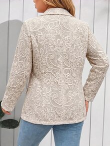 SHEIN LUNE CURVE 大尺碼女款休閒百搭翻領長袖西裝外套 - 杏色 - 查看 2
