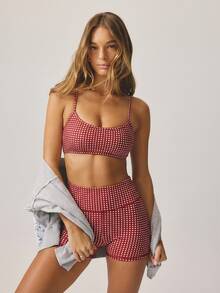 Aralina Leisurewear Plaid Gingham Printed Cropped Cami Top And High Waisted Short Two Pieces Active Gym Workout Set Summer Casual World Cup Fan Outfit - Red - View 5