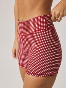 Aralina Leisurewear Plaid Gingham Printed Cropped Cami Top And High Waisted Short Two Pieces Active Gym Workout Set Summer Casual World Cup Fan Outfit - Red - View 4