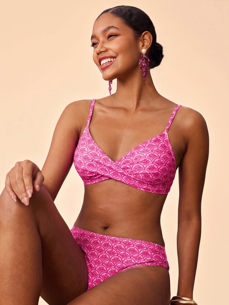 Travachic Women's Summer Beach All-Over Print Spaghetti Strap Sexy Bikini & Triangle Bottom Two-Piece Swimsuit Set - Multicolor - View 6