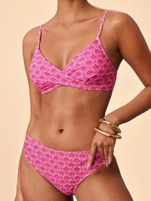 Travachic 女款夏季海灘全印花細肩帶性感比基尼三角褲兩件式泳衣套裝 - 彩色 - 查看 1