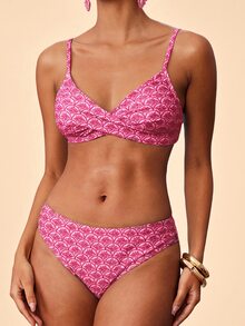 Travachic 女款夏季海灘全印花細肩帶性感比基尼三角褲兩件式泳衣套裝 - 彩色 - 查看 3