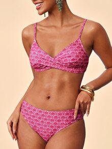 Travachic 女款夏季海灘全印花細肩帶性感比基尼三角褲兩件式泳衣套裝 - 彩色 - 查看 4