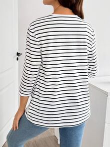SHEIN Maternity Fashion White Colorblock Casual Business Casual Thin Knit Cardigan For Daily Wear Maternity Autumn Fall - Black and White - View 8