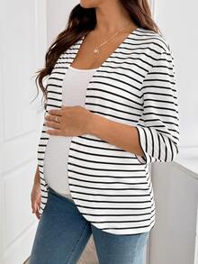 SHEIN Maternity Fashion White Colorblock Casual Business Casual Thin Knit Cardigan For Daily Wear Maternity Autumn Fall - Black and White - View 4