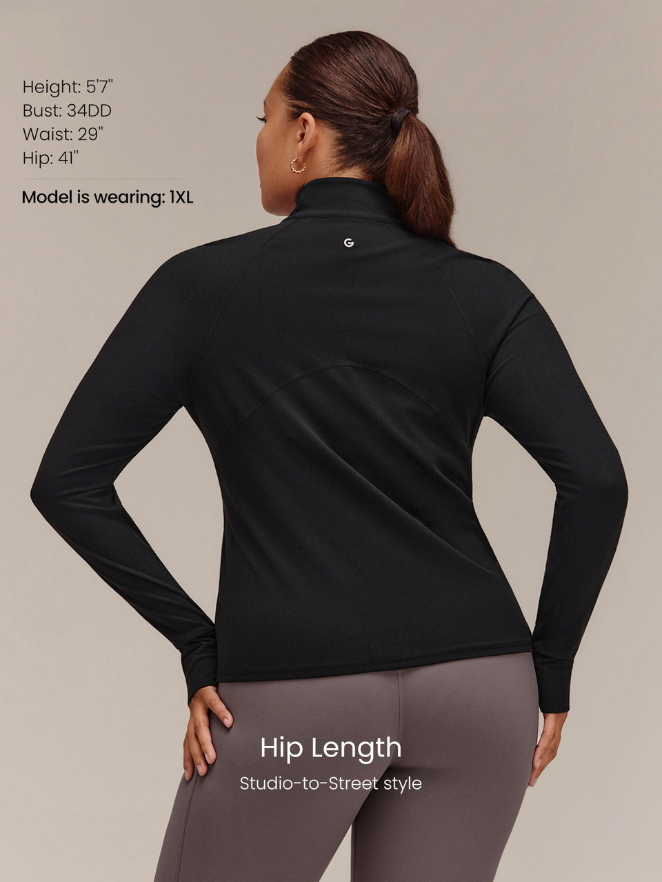 FeatherFit™ Plus Size Slim-It Streamline Performance Secure Pockets Zip Up Jacket Low Impact Yoga Pilates Daily Fall