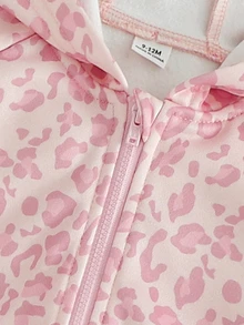 SHEIN 2件組女嬰粉色豹紋連帽外套與側邊蝴蝶結長褲套裝，時尚百搭休閒甜美戶外運動秋冬套裝 - 粉色 - 查看 7
