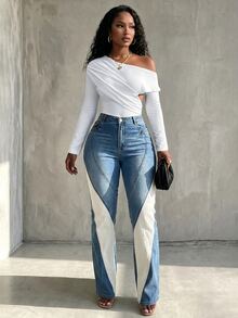 SHEIN Women's All White Asymmetrical Shoulder Ruched Fitted Long Sleeve T-Shirt Top Vacation Outing Date Night Commute Night Out Elegant Casual Sexy Fall - White - View 5