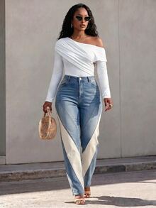 SHEIN Women's All White Asymmetrical Shoulder Ruched Fitted Long Sleeve T-Shirt Top Vacation Outing Date Night Commute Night Out Elegant Casual Sexy Fall - White - View 4