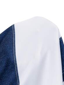 SHEIN Franclia Y2K Casual Color Block Stripe Long Sleeve Tee  White Blue Wide Stripes Cuff Three Gold Vintage Buttons Loose Fit Youth Daily Walking Street Tops - Blue and White - View 10