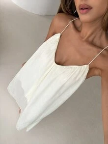 Aloruh 女士纯色露背吊带连衣裙，适合海滩度假 - 杏色 - 查看 7