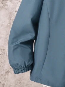 SHEIN 兒童男童休閒字母圖案印花連帽外套，輕量寬鬆拉鍊連帽夾克，開學季秋季校園穿搭，藍色 - 藍色 - 查看 5