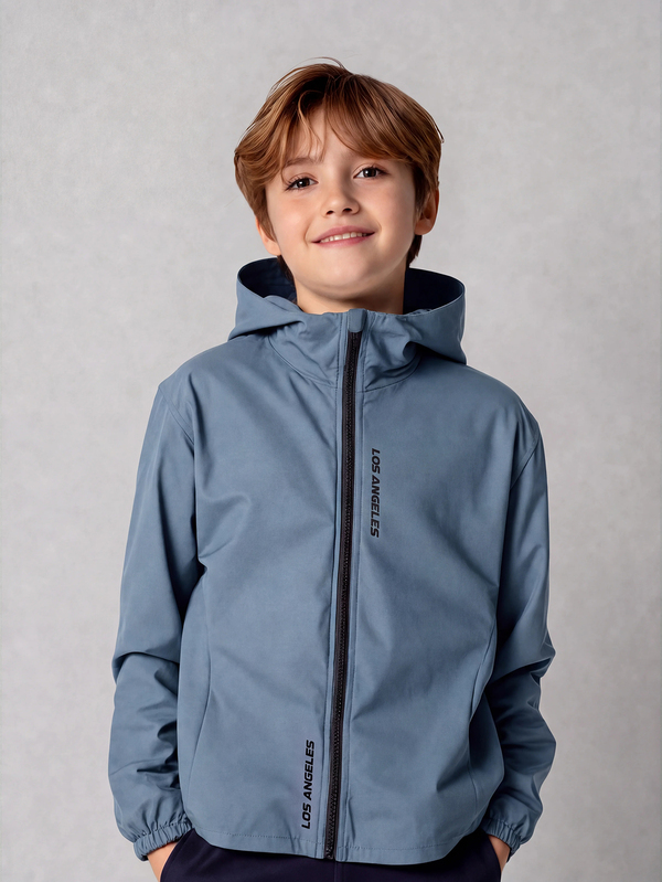 SHEIN Kids Boys Casual Letter Graphic Print Hoodie Winter Jacket,Lightweight Loose Fit Zip Up Hooded Jacket For ,Back-To-School Autumn School Blue Fall