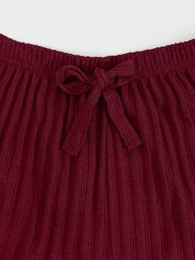 EURMUSE 100%Cotton 3 Pcs Solid Knit Pant Set - Burgundy - View 4