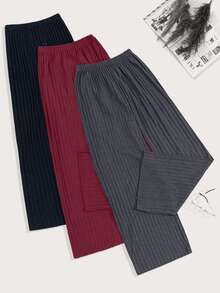 EURMUSE 100%Cotton 3 Pcs Solid Knit Pant Set - Burgundy - View 3