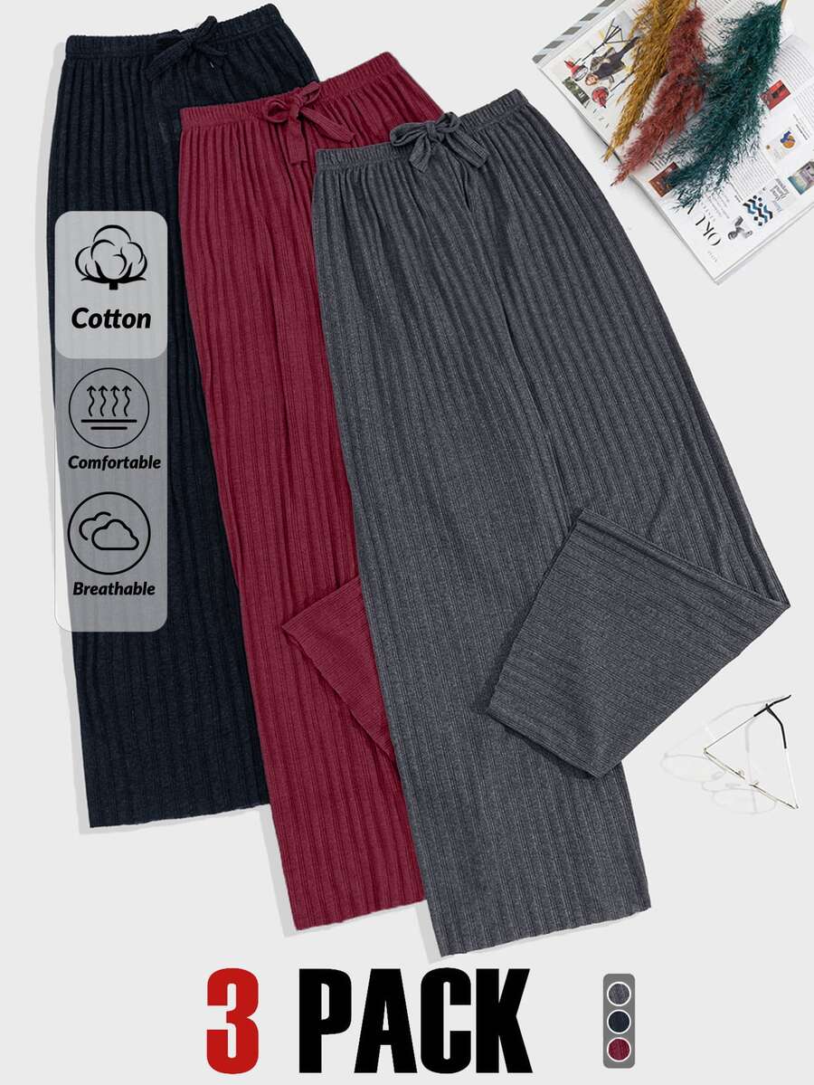 EURMUSE 100%Cotton 3 Pcs Solid Knit Pant Set