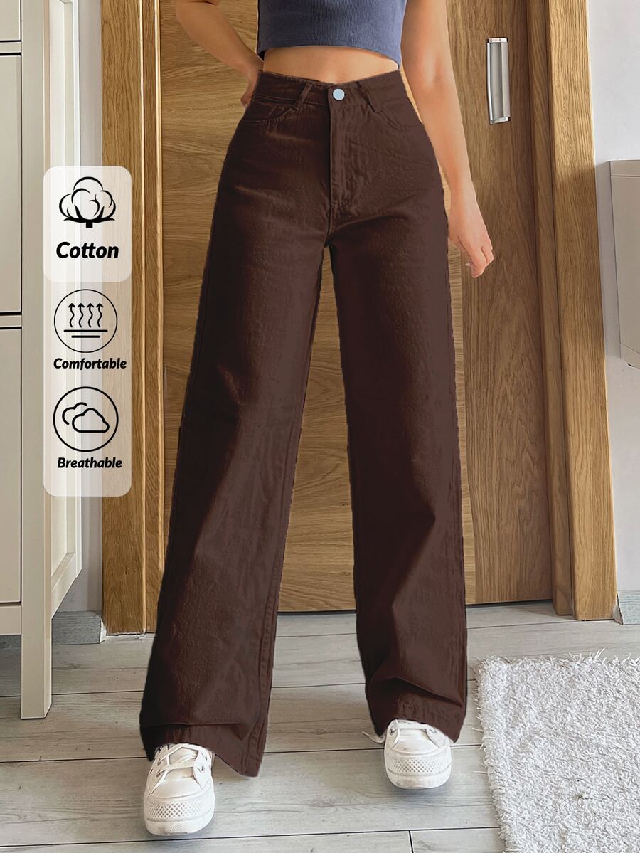 EURMUSE 100%Cotton Solid Color Straight-Leg Denim Pants