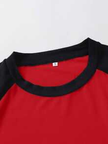 EURMUSE 100Cotton Kaos Pria Lengan Raglan Blok Warna Merah Garis-garis Merah untuk Liburan Musim Panas Kasual Aktif - Merah - View 6