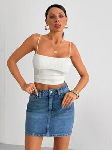 SHEIN Medium Washed Blue High Waist Mini Denim Woman Skirt Everyday School Summer Casual - Medium Wash - View 7