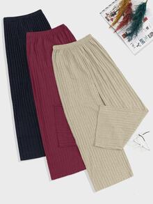 SHEIN Cottnline 100%Cotton 3 Pcs Solid Knit Pant Set - Beige - View 2